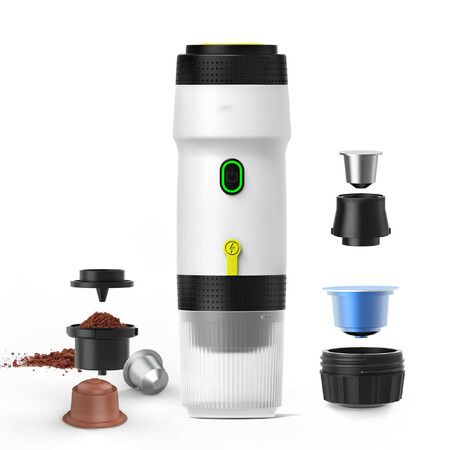 Portable Rechargeable Electric Espresso Machine Car Coffee Maker Self-Heating,Cold & Hot Dual Extraction for Travel,Camping -White