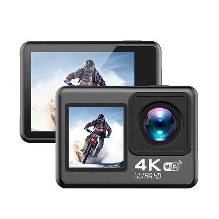 Dual Screen 4K HD Waterproof Sports Camera EIS Anti Shake WiFi Sync Black Not Include Memory Card