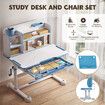 Kids Study Desk Chair Set Ergonomic School Student Table Height Adjustable Seat with Tilt Desktop Storage Shelf Drawer for Writing Drawing Learning
