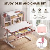 Children Desk Chair Set Kids School Student Study Table Ergonomic Height Adjustable Tilt Desktop Storage Drawer Book Shelf Furniture Writing Drawing
