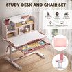 Children Desk Chair Set Kids School Student Study Table Ergonomic Height Adjustable Tilt Desktop Storage Drawer Book Shelf Furniture Writing Drawing