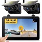 7INCH Touchscreen Solar Wireless RV Backup Dual Camera 1080P  IPS Monitor  Auto OnOff Rear View  Night Vision Recording 32G card Trailer Truck