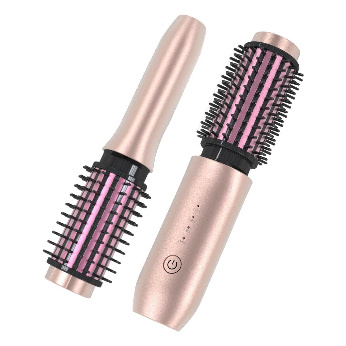 Cordless Hair Curling Iron Brush 3-in-1 Portable Wave Curling Wand, 1.5 Inch Ionic Heated Brush,USB Rechargeable Hair Curler, 1 Pack-Pink