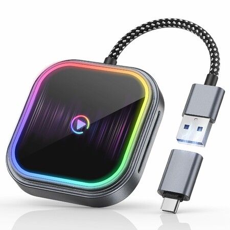 2025 Upgraded Wireless Carplay Adapter for iPhone,Audio Reactive Lighting Design Apple Carplay Dongle,Bluetooth Connection,Plug and Play