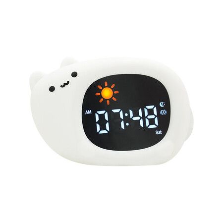 Cat Alarm Clock Cute Touch Night Light 9 Colors & 6 White Noise Sounds Ok to Wake with Child Lock Sleep Training & Time Learning