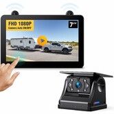 7INCH Touchscreen Solar Wireless RV Backup Touch Screen Camera 1080P  IPS Monitor  Auto OnOff Rear View  Night Vision Recording 32G card Trailer Truck