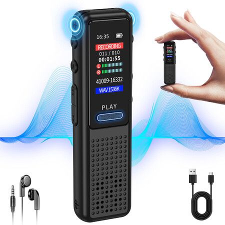 128GB Voice Recorder,Upgraded Digital Voice Activated Recorder with AI Noise Reduction Technology,Dictaphone Tape Recorder Device with Playback