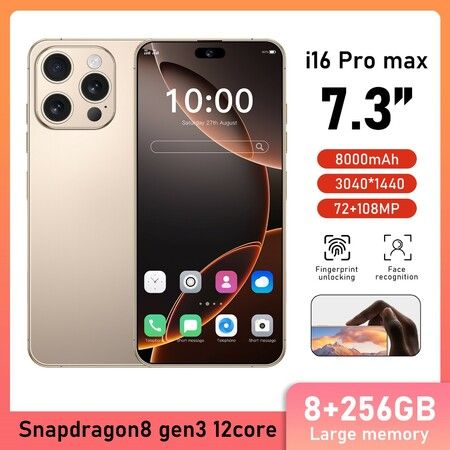 4G Android Smartphone 7.3inch Dual SIM Mobile Phone Unlocked 8GB+256GB With 72+108MP Camera Color Gold