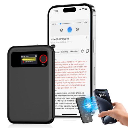 AI Voice Recorder with Transcription Summarize,Audio Recording Device with Playback,APP Control Support 59 Languages Noise Reduction 64GB Memory