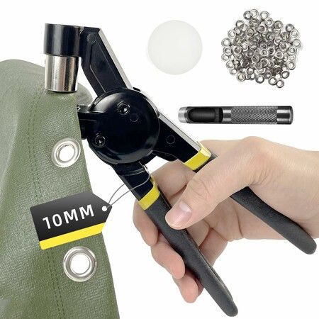 Grommet Tool Kit,3/8 inch Handheld Eyelet Kit Manual Grommet Press Machine with 500 pcs 10 mm Grommets