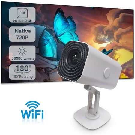 Mini 4K Portable Projector,180 Adjustable,Wi-Fi,USB Power Mode For Indoor Outdoor Movie,Game,Camping,Office Use Color White