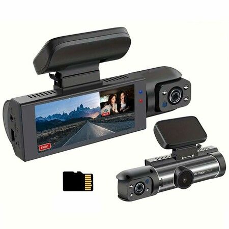 Dual Camera Dash Cam,Dash Cam Front and Rear for Cars,1080P and IR Night Vision,Parking Monitoring,Loop Recording,Wide Angle Lens,Includes 64GB TF Card