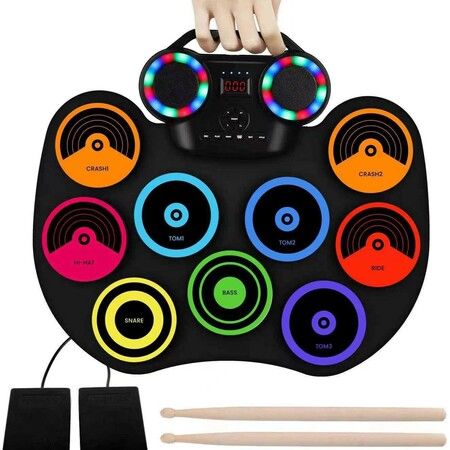 Portable Electronic Drum Kit Hand Rolled Flashing Bluetooth Drum with Speaker