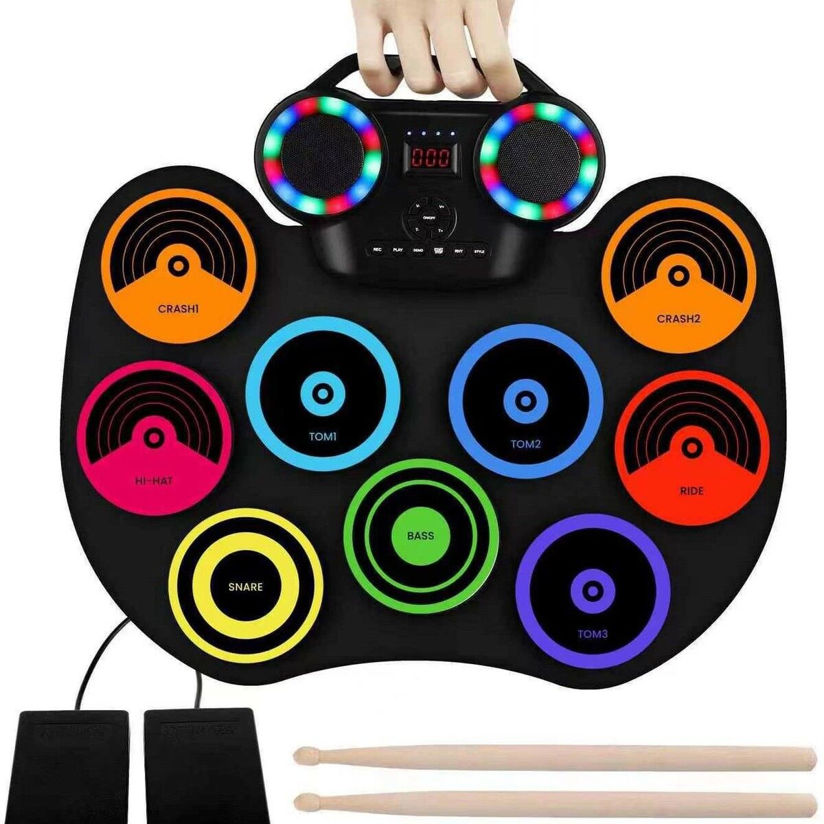 Portable Electronic Drum Kit Hand Rolled Flashing Bluetooth Drum with ...