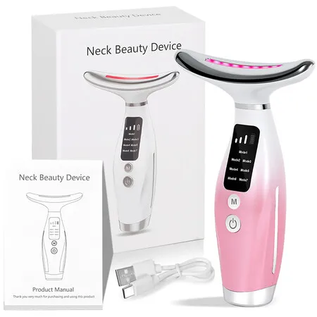 Neck Face Massager, 7 Color Portable Facial Massager for Enhanced Face, Neck and Shoulder Care with Vibrating and Warming Function