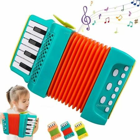 10 Keys and 8 Bass Piano Accordion Music Education Easy to Play Portable Children Accordion Toy For Boys Girls Color Green