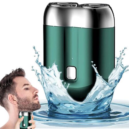 Mini Dual Head Electric Shaver, Mini Portable Razor, Washable Double Head Razor for Home, Car, Travel (Green)