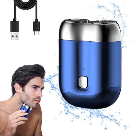 Mini Dual Head Electric Shaver, Mini Portable Razor, Washable Double Head Razor for Home, Car, Travel (Blue)