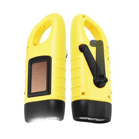 Yellow Portable Outdoor Multi Functional Solar Charging LED Flashlight Hand Cranked Emergency Light