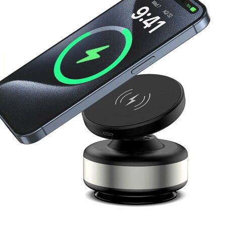 Electric Vacuum Suction Cup Wireless Charger Phone Mount 360 Degree Rotatable Car Magnetic Phone Holder for Gym/Glass/Smooth Surface,Silver