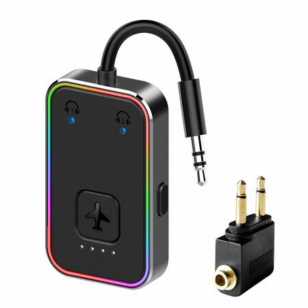 Pro Airplane Bluetooth 5.4 Transmitter for All Headphones aptX LL, Supports 2 Headphones/AirPods, Wireless Audio Adapter for in-Flight,TV,Gym,Tablets