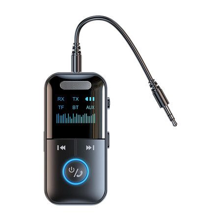 Bluetooth 5.4 Audio Transmitter Receiver, 4 in 1 Wireless Transmitter Adapter, Low Latency, HD Screen, TF Card Aux Adapter for Airplane, Car, Laptop, Radio