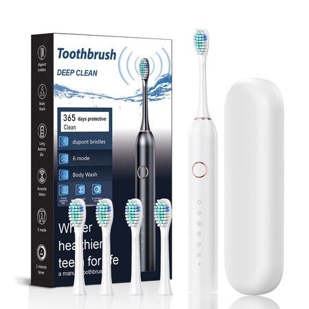 Electric Toothbrush With 6 Modes,4 Brush Heads,Usb Rechargeable Sonic Deep Cleaning Toothbrush,Suitable For Home And Travel Color White
