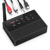 Bluetooth 5.3 Transmitter Receiver, aptX Low Latency HD Bluetooth Receiver for Home Stereo, Bluetooth Wireless Audio Adapter for 2 Headphones