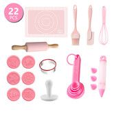 Pink 22 PCS Mini Baking Set Silicone Cake Mold, Cookie Mold Silicone Spatula Set for Baking