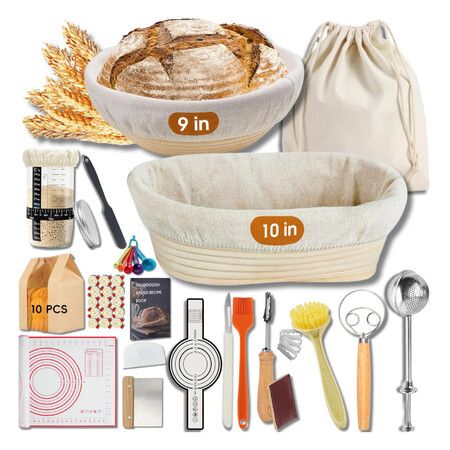 50 Piece Bread Baking Tools Set Rattan Banneton Basket Scraper Beater Cutting Set