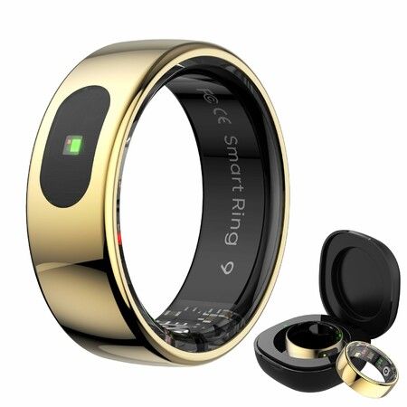 Smart Ring Tracker for Women & Men, Fitness Ring with Sleep & Motion Tracking, Touch Control,Compatible with iOS & Android (Gold,13#)
