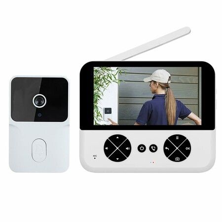 Video Doorbell Camera Wireless No Subscription 43inch IPS Screen  Night Vision Two Way Audio Auto Recording Drill Mount Rechargeable Smart Chime for Home