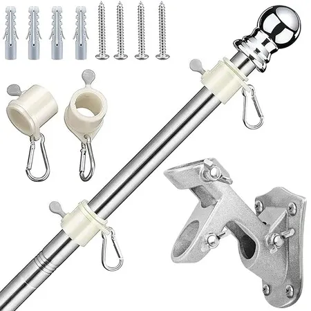 Flag Pole,Tangle Free Spinning Stainless Steel Rustproof Flagpole for 3x5 Sports Fan Outdoor Flags (Silver,1.55M)