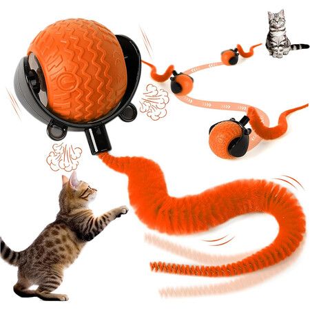 Smart Interactive Cat Toy Ball, Automatic Moving Ball for Cat Dog Toy Ball, Self Rolling Smart Cat Toy Ball Interactive Cat Toys with Tail (Orange)