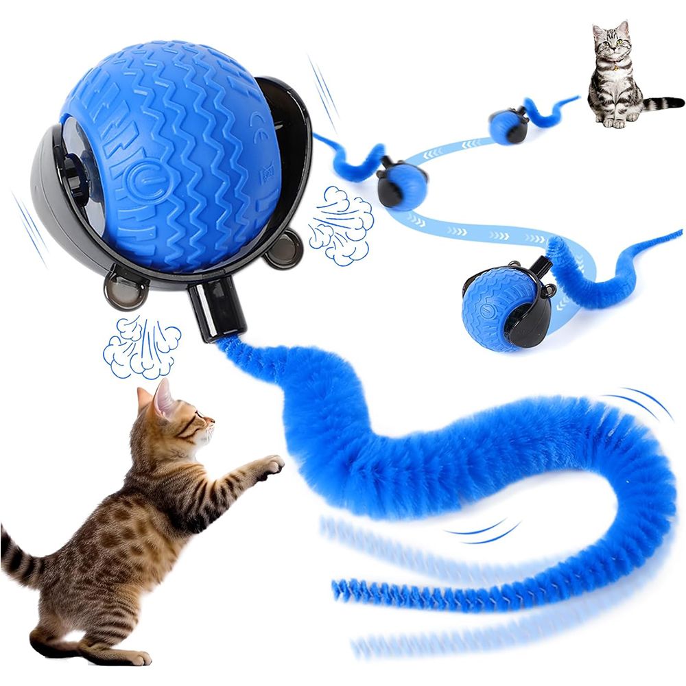 Smart Interactive Cat Toy Ball, Automatic Moving Ball for Cat Dog Toy Ball, Self Rolling Smart Cat Toy Ball Interactive Cat Toys with Tail (Blue)