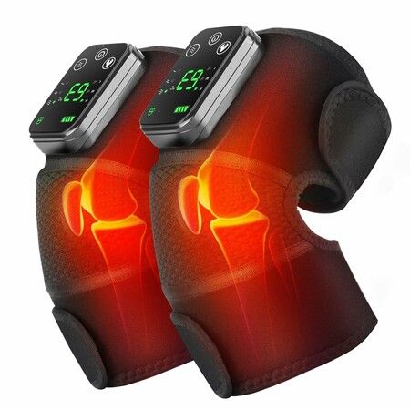 Cordless Knee Massager Heat Vibration Knee Heating Pad Electric Massage-Black 2 Pack