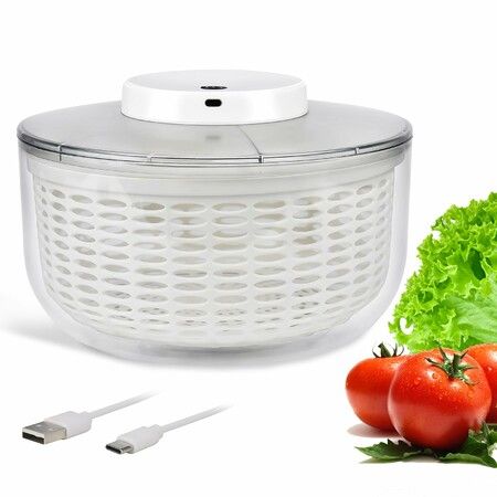 Electric Salad Spinner Lettuce Dryer 6L Capacity Bowl Colander Family Meals Parties Squeeze Bottle Draining System