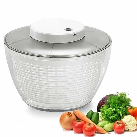 Electric Salad Spinner Lettuce Dryer 4.5L Capacity Bowl Colander Family Meals Parties Squeeze Bottle Draining System