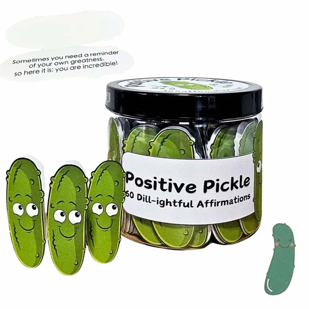 Positive Pickle Emotional Support Affirmation Cards,Mini Affirmation Card Jar,30/60 Unique Positive Messages,Decorative Jar Gift (60,Pickle)