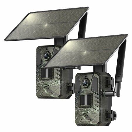 Cellular Trail Cameras,4G LTE Trail Camera with 2K Live View 0.2s Motion Activated Game Camera with Night Vision IP66 Waterproof Solar Trail Camera,2Pack