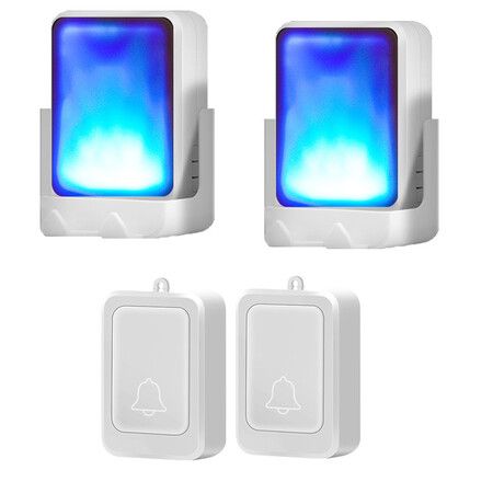 Loud Flash Doorbell with 7 Colors of Bright Light and 4 Volumes, Suitable for the Elderly, 2 Transmitter with 2 Receivers, White