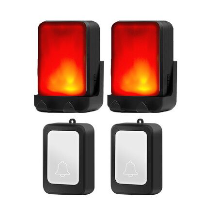 Loud Flash Doorbell with 7 Colors of Bright Light and 4 Volumes, Suitable for the Elderly, 2 Transmitter with 2 Receivers, Black
