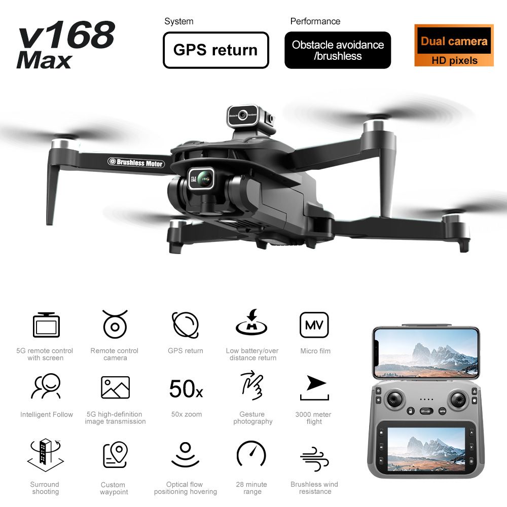 8K GPS Drone Dual Camera 5G WIFI FPV 360 Degree Obstacle Avoidance Brushless Large Screen RC Quadcopter With 2 batteries