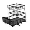 3-tier stainless steel dish drainer with drip tray, black draining tray with wine glass holder, removable cutlery rack for organising the kitchenr
