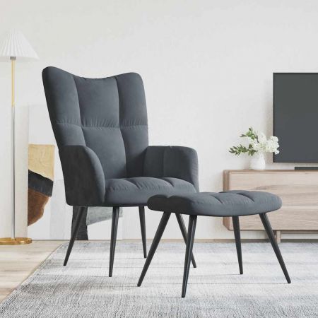 Relaxing Chair with a Stool Dark Grey Velvet
