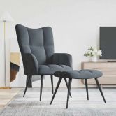 Relaxing Chair with a Stool Dark Grey Velvet