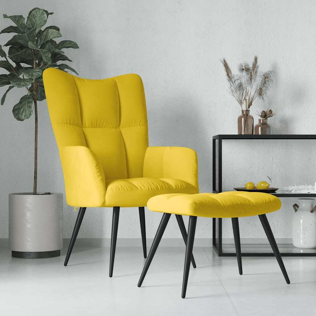 Relaxing Chair with a Stool Mustard Yellow Velvet