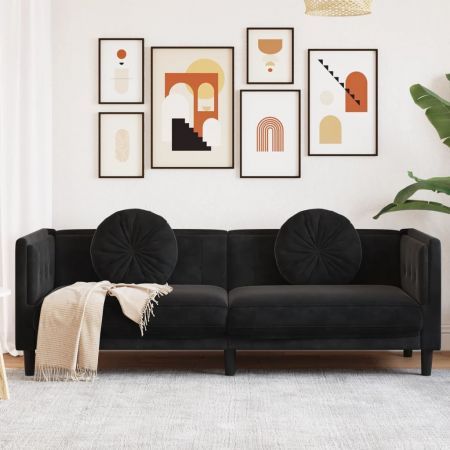 Sofa with Cushions 3-Seater Black Velvet