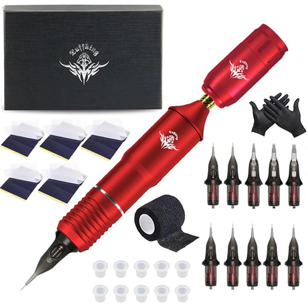 Tattoo Machine Kit Professional Wireless Tattoo Pen Kit Detachable RC Tattoo Power Supply,Tattoo Motor Unit Color Red