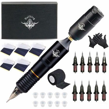 Tattoo Machine Kit Professional Wireless Tattoo Pen Kit Detachable RC Tattoo Power Supply,Tattoo Motor Unit Color Black